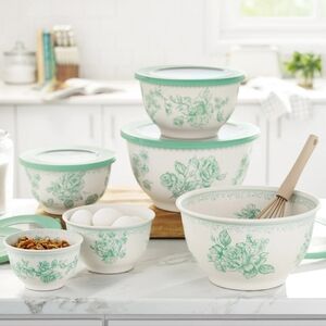 💕 2025 The Pioneer Woman Agatha Green 12 Piece Nesting Mixing Bowl Set